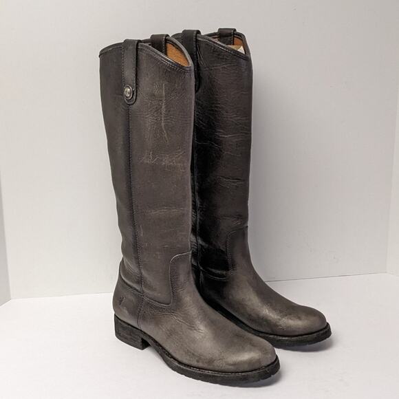 Frye Melissa Button Lug Tall Riding Boots, Grey Leather, Women's 6.5 M - Picture 2 of 7